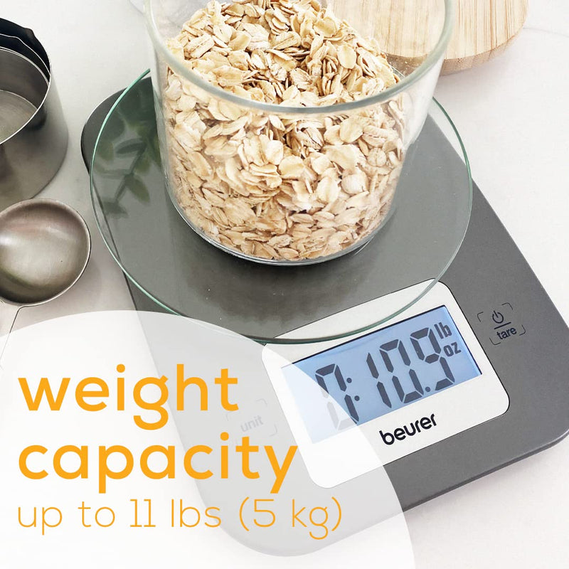 Beurer KS26 Kitchen Scale High Accuracy Digital Food Scales Weight Grams and Oz, 11 lbs Capacity, LCD Display, for Baking, Cooking, Meal Prep, Keto, Coffee Beans and More KS26 - Basic with Buttons