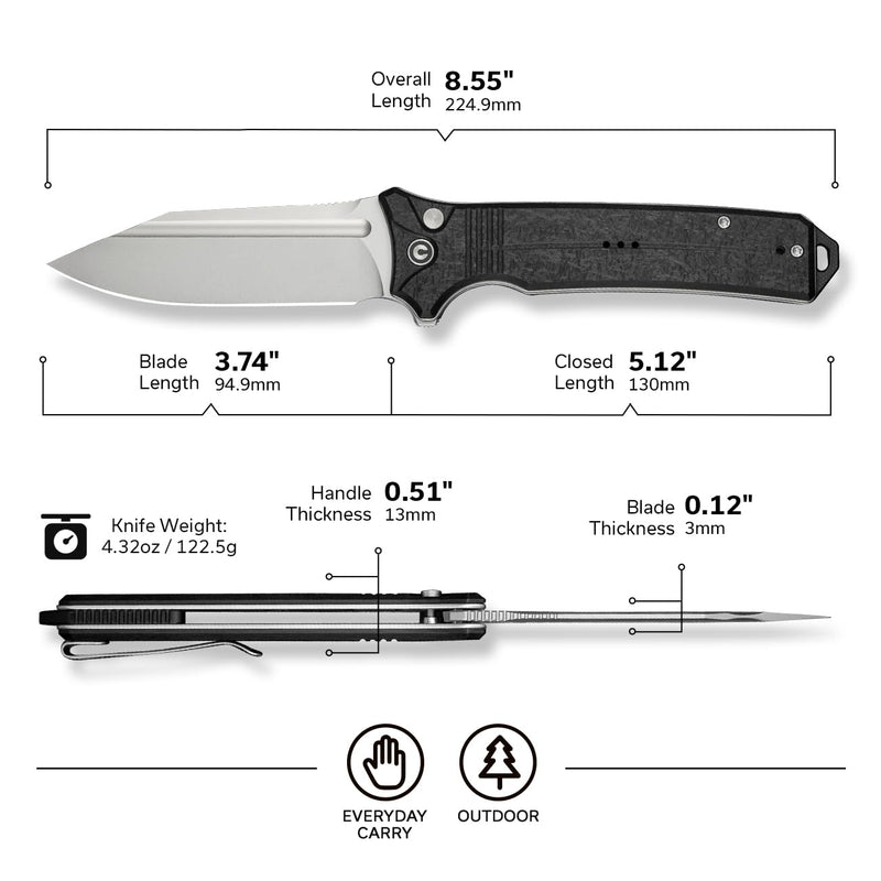 CIVIVI Neurohaptic Pocket Knife for EDC, Folding Knife with 3.74'' Nitro-V Blade G10 Handle, Reversible Clip, Gift for Men Women C23080-2 Black Shredded G10