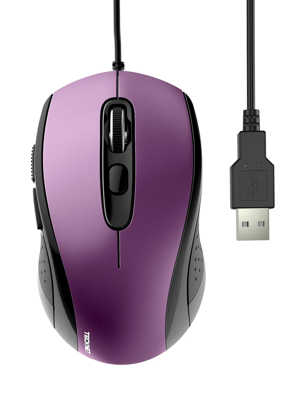 TECKNET USB Wired Mouse, 3600DPI Corded Computer Mouse with 4 Adjustable Levels, 6-Button 5FT Cord Ergonomic Mice, Home and Office Mouse for Laptop PC Desktop Notebook - Purple