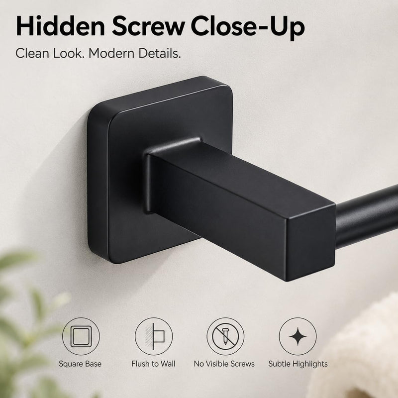 Matte Black Bathroom Hardware Set 4 Pieces,Towel Bar Set Stainless Steel Wall Mounted, Includes 16In Hand Towel Bar, Towel Ring, Robe Towel Hooks,Toilet Paper Holder, Bathroom Towel Rack Set Matte Black 16Inch