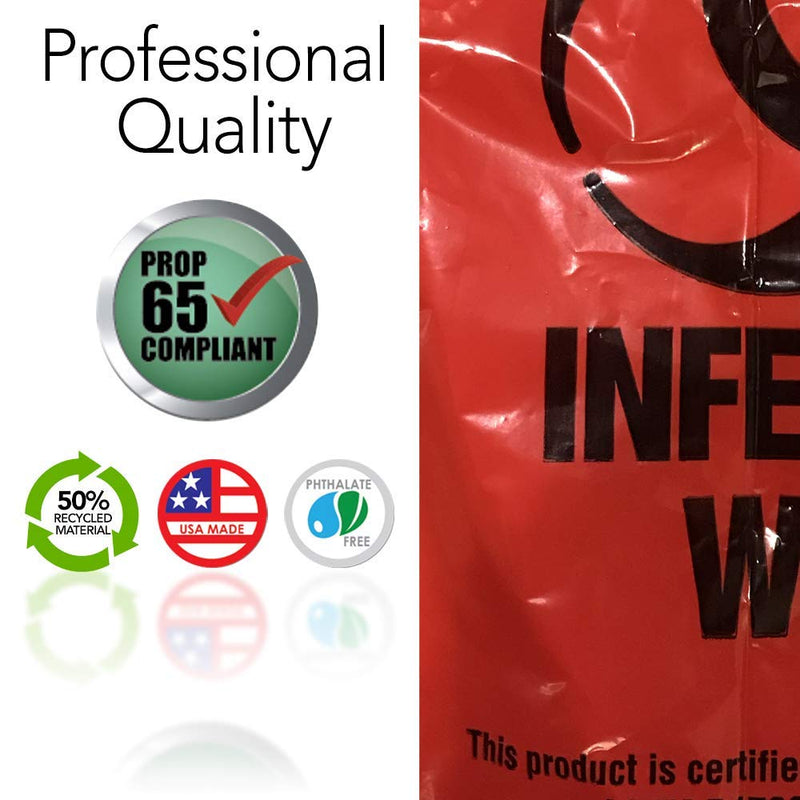 RESILIA Biohazard Bags - Hazardous Waste Disposal, Meets DOT ASTM Standards for Hospital Use, OSHA Approved, Red, 33 Gallon, 29" W x 43" L, 1.1 Mil, 0.0011 Inch, 20 Bags, Made in the USA 1 Count (Pack of 20)