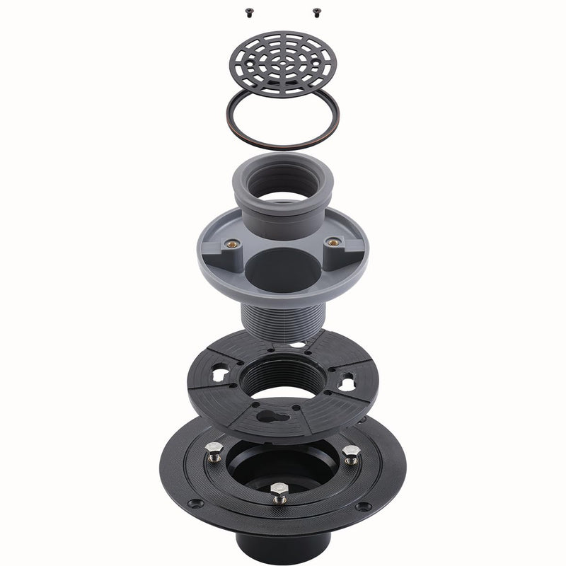 RANDOM Round Shower Drain SUS304 Stainless Steel Oil Rubbed Bronze Shower Drain 4 inch with Adjustable PVC Base Flange,Shower Floor Drain with Removable Cover Grid Grate A-oil Rubbed Bronze-4″ Round With Base Flange