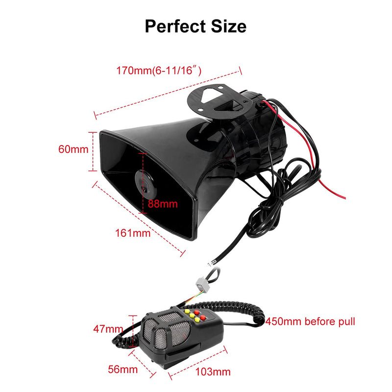 Partol Car Siren Horn 5 Tone Vehicle Siren Speaker with Mic PA Speaker System 12V 100W Emergency Sound Amplifier with Microphone