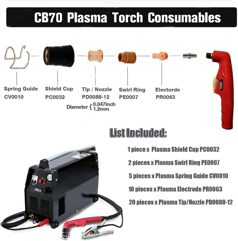 PLAXCON CB70 Torch Plasma Cutting Consumables Kit PR0063 PD0088-12 for Eastwood Versa-Cut 60 amp Cutter 38PK