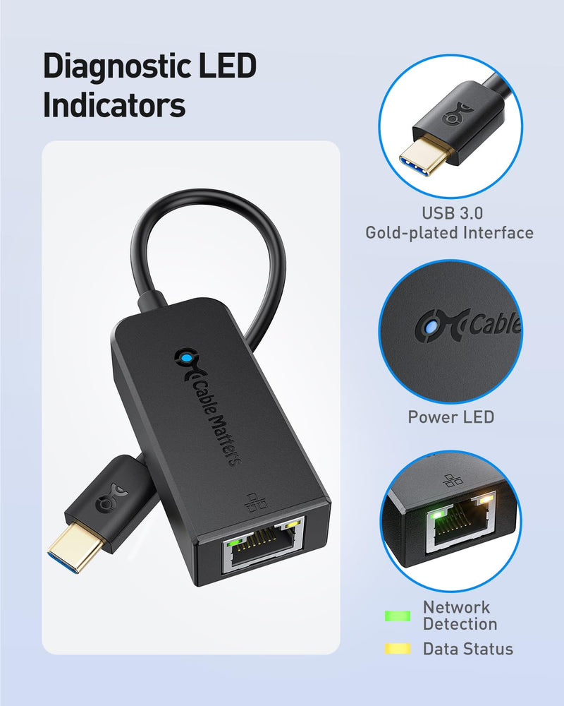 Cable Matters 2-Pack Plug & Play USB C to Ethernet Adapter with PXE, MAC Address Clone (Thunderbolt to Ethernet Adapter, Gigabit Network to USB C) - Compatible with MacBook Pro, XPS, Surface Pro Black