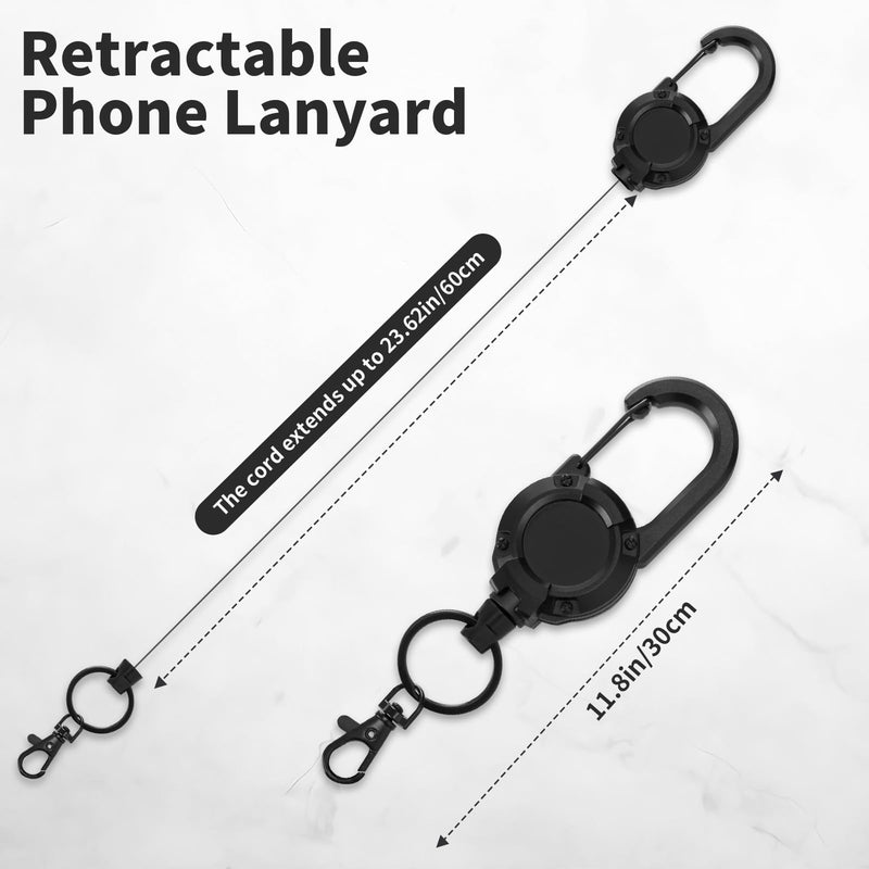 HOTEMIA Retractable Phone Tether with Steel Cable, Anti-Drop & Anti-Theft Phone Strap for Hiking,Shopping and Travel Black