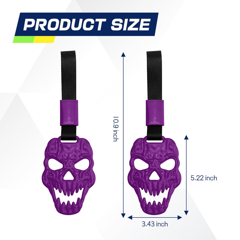 2PCS Skull Car Handle Strap, Horror Skeleton Handle Ring for Cars, Spooky Skull Auto Hanging Charm, Warning Ring (Purple) Purple