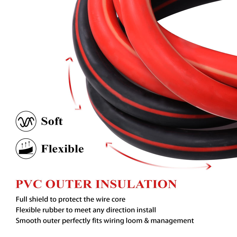2 Gauge Battery Power Cable (5 Feet Black, 5 Feet Red) - 2 AWG Copper Clad Welding Wire with M8 & M10 SC Cable Lugs for Car, Camper, RV, Solar Low Voltage Wiring 5 Feet Each w/o Cable Sleeve Black and Red