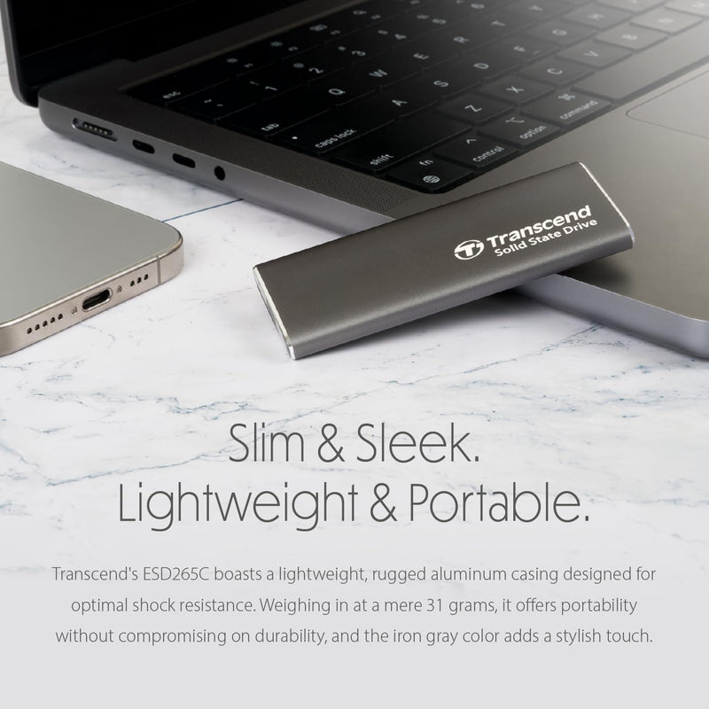 Transcend Portable SSD 500GB External Solid State Drives, up to 1050MB/s USB C SSD External Hard Drive USB 3.2 Gen 2 for iPhone, iPad, Windows, Mac, Android, Tablets, PS5, PS4, Xbox and Smart TV Iron gray (1050MB/s)
