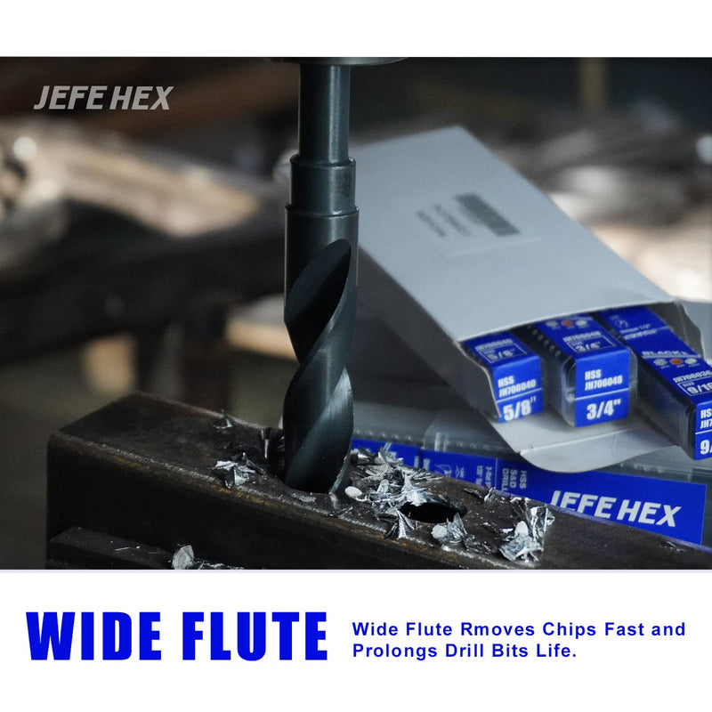 Jefe Hex Reduced Shank Industrial Drill Bit, 5/8 Inch Silver and Deming Drill Bits, HSS Black Oxide Finish Drill Bits, 135-Degree Split Point, Zinc Alloy, Wood and Plastic 5/8 Inch(3 PCS)