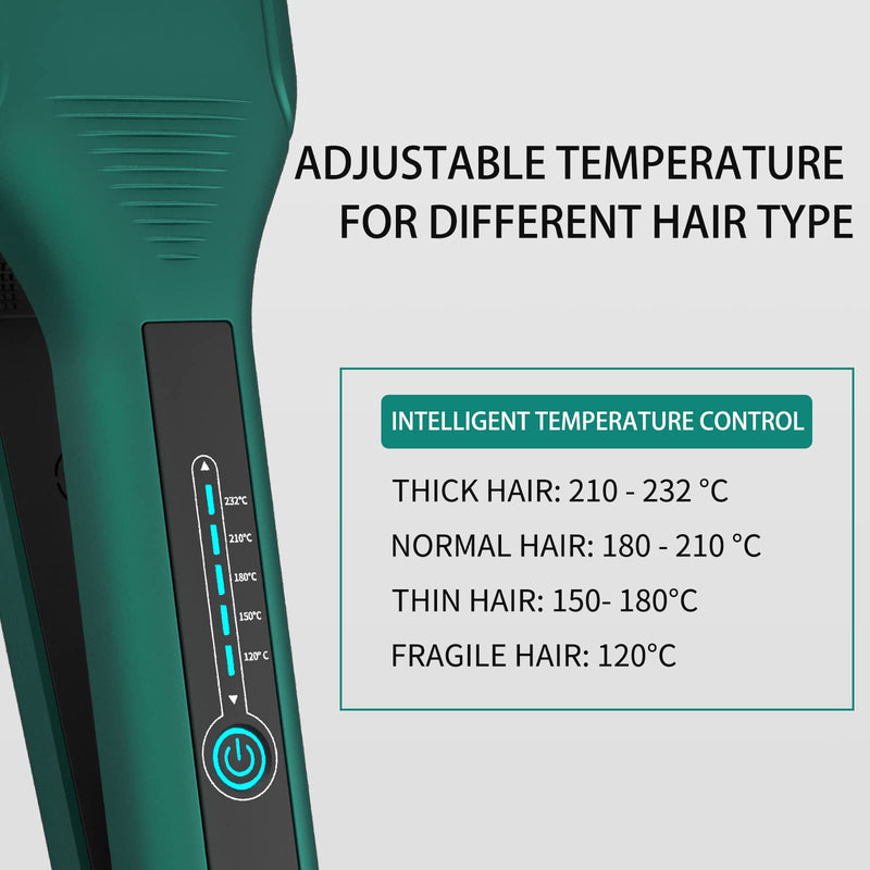K&K 2.24" Wide Flat Iron Hair Straightener, Titanium Styler for Thick Hair | 2.24" EXTRA-WIDE PLATES: Wide ceramic-titanium floating plates tame long, thick, or coarse hair quickly in fewer passes. Green 2.24 Inches