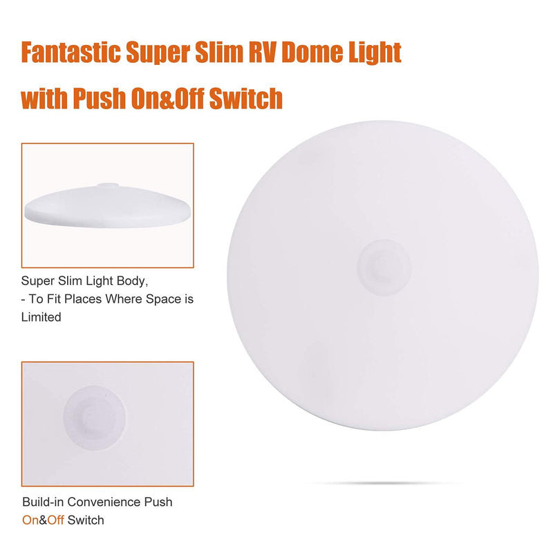 Facon 2-Pack Ultra Slim 4.5'' 12V RV Puck Lights w/Switch, SY-SM45 4000K Cool White LED Interior Lights for RVs, Camper Van, Boats, 12V Dome Light Fixture – cETL Certified Dia: 4.5Inch, 2Packs 4000K Cool White Light