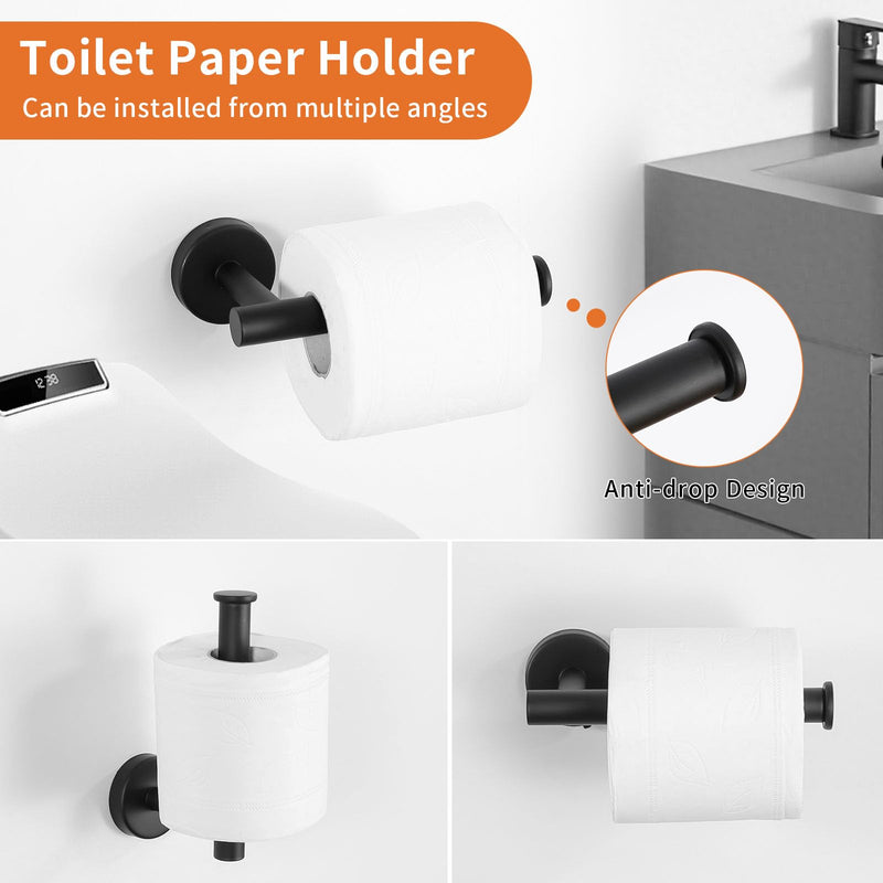 5-Piece Matte Black Bathroom Hardware Set, Towel Racks Set for Bathroom SUS304 Stainless Steel Toilet Paper Holder Wall Mounted, 24 Inch Modern Bathroom Accessories Kit A-24 Matte Black