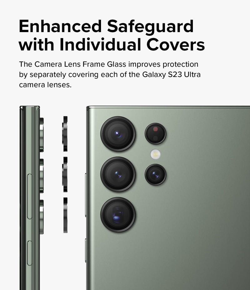 Ringke Camera Lens Frame Glass Compatible with Samsung Galaxy S23 Ultra Camera Lens Protector 5G, Glass Covers and Aluminum Alloy Frames - Black