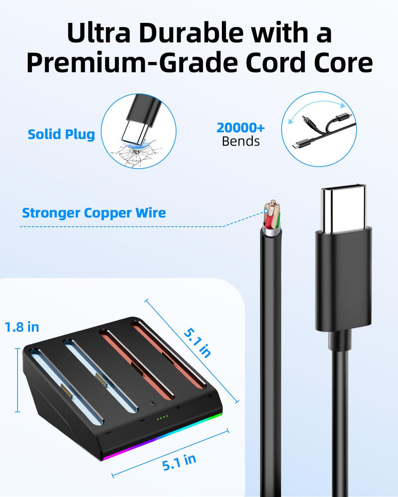 Charging Dock for Nintenndo Switch 2 Joycon, AOJAKI Accessories for Switch 2, Charger Station for Joycon, 4-in-1 Magnetic Fast Charger with RGB Light Modes, Smart Chip, Anti-Slip Base