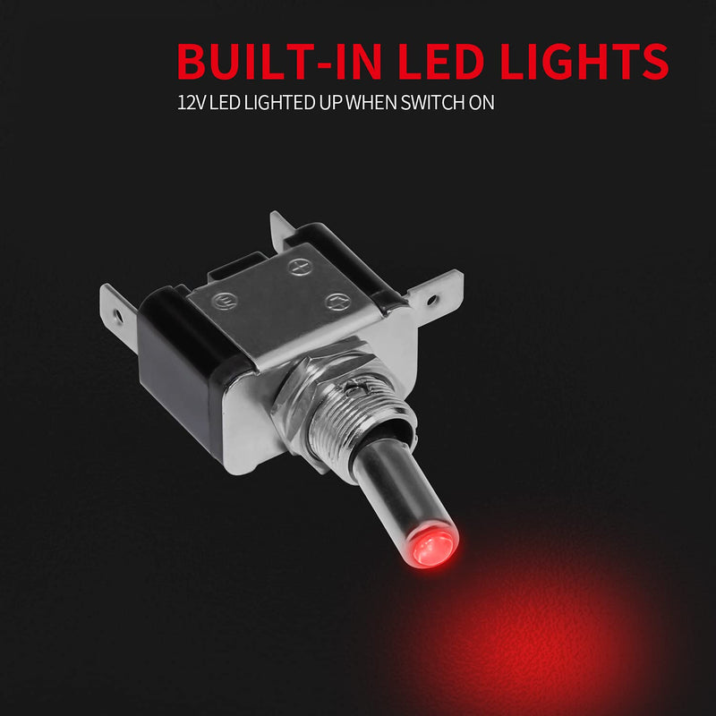 DaierTek Red 12V LED Lighted Toggle Switch with Aircraft Guard Safety Flip Cover 12 Volt DC 20A Heavy Duty Covered Illuminated Lit for Racing Auto Car ATV UTV Golf Cart -2Pack Red LED with Cover