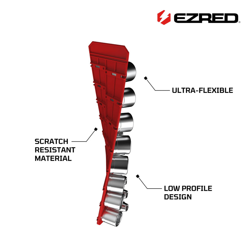 3/8" Magnetic Flexible Socket Holder Holds 18 Sockets Ultra-Flexible Non-Marring Low Profile Design Red