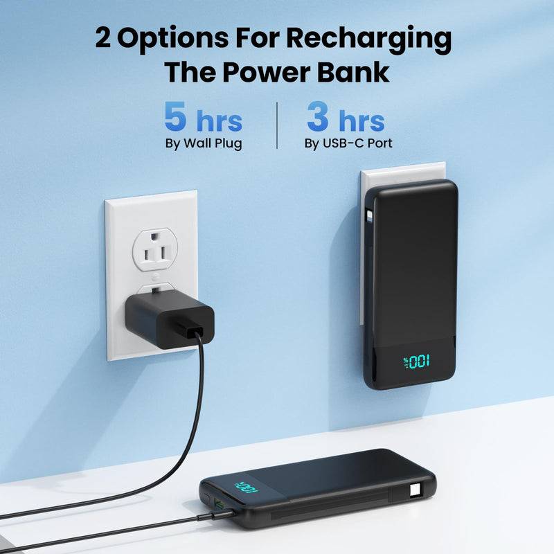 Portable Charger for iPhone with Built in Cables and Wall Plug,Upgraded 13800mAh Fast Charging USB C Power Bank,4 Outputs Travel Essential Battery Pack Compatible with iPhone 15/14,Samsung,Android etc Black