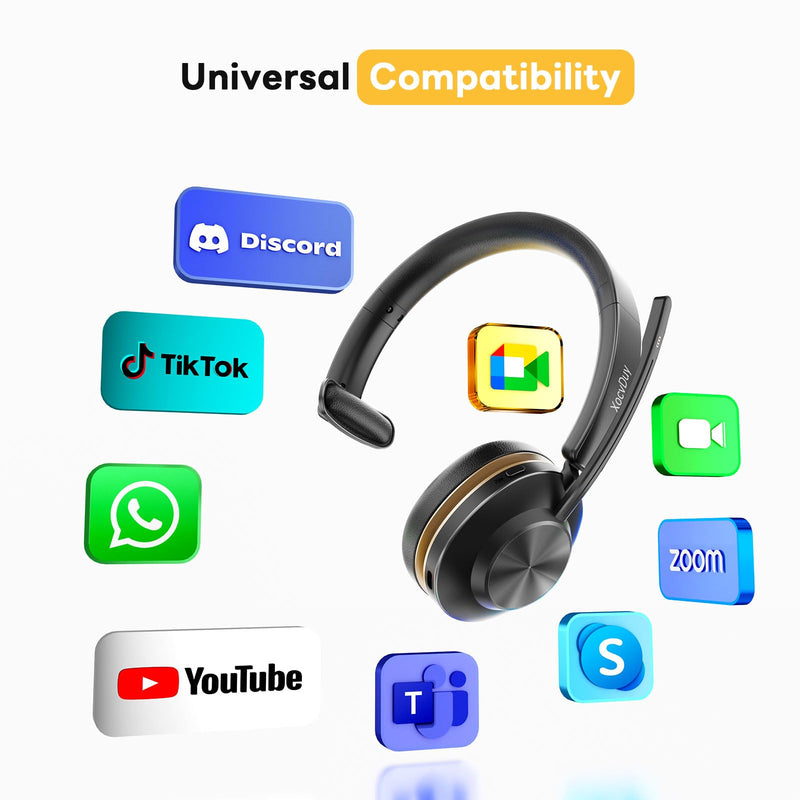 Bluetooth Headset, Wireless Headset with Mic for Work, Bluetooth 5.3, Wireless Headphones with AI Noise Cancelling Microphone (Clear Calls & Mic Mute), USB Dongle, for Computer/PC/Laptop/Zoom Black