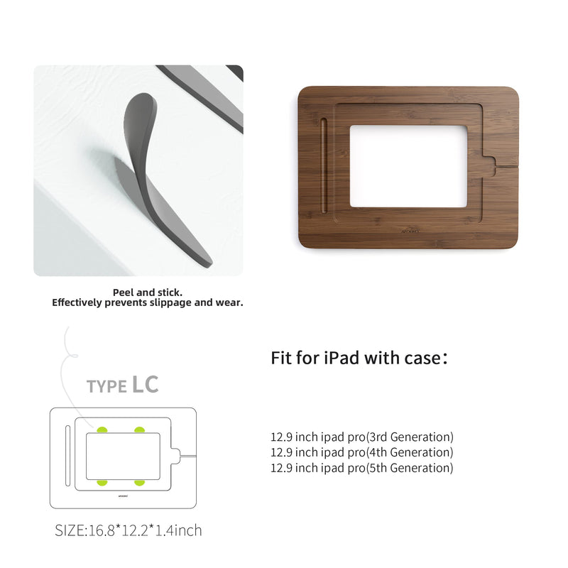 Bamboo Tablet Drawing Stand Tablet Holder - Portable & Adjustable 5 Angles,Laptop Stands Riser,Compatible with 12.9/13 inch iPad Pro-3rd-7th Gen(Walnut Varnish) Large-Fit iPad Pro 12.9/13 inches-With iPad case Walnut