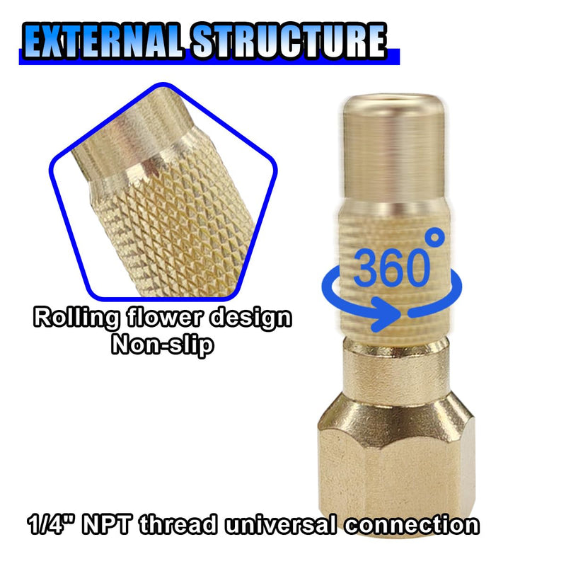 2PCS Car Tire Air Chuck, Heavy-Duty Screw on Tire Air Chuck with 1/4'' NPT Thread, Brass Twist-on Chucks for Inflator Gauge and Compressor, Universal Car Accessories