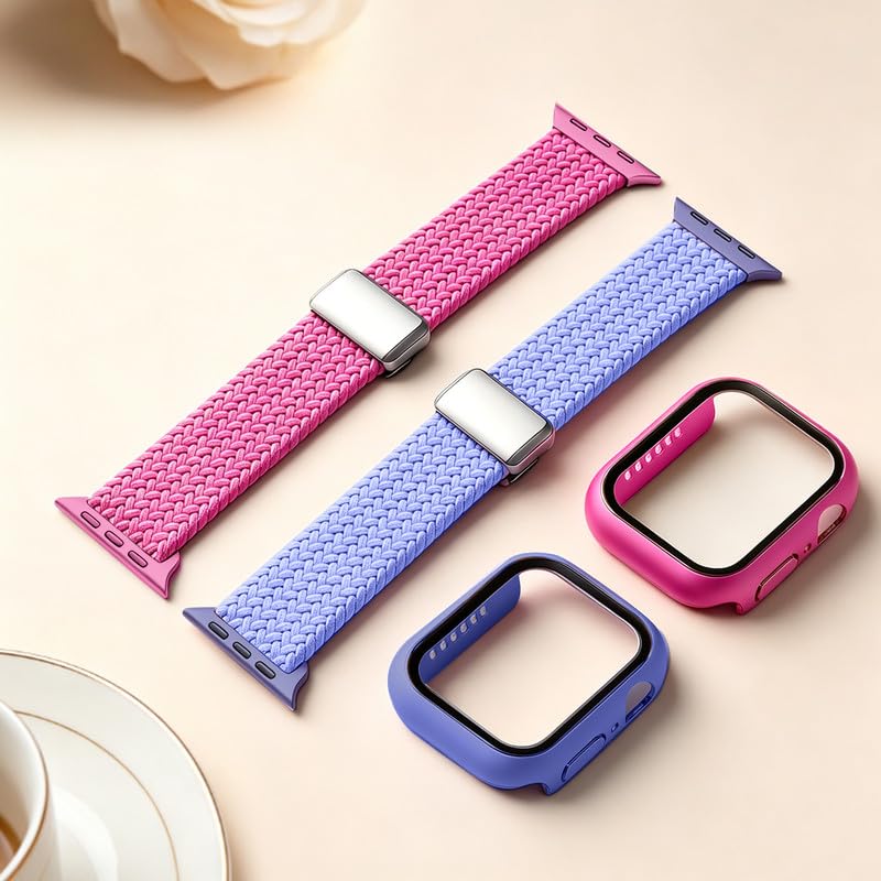 Stretchy Band Screen Protector Compatible with Apple Watch Bands Women men | Watch Band Case for iWatch Series 11/10 46/42mm,Series 9/8/7 45/41mm,Series 6/5/4/SE 44/40mm-Please Select The Correct Size Peach Pink/Lavender 42mm(S10/11)