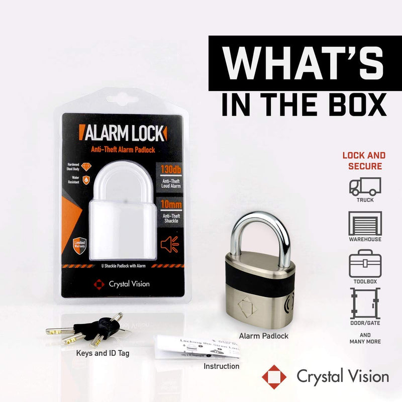 Crystal Vision Anti-Theft Loud 130db Alarm Lock Weather Proof Heavy Duty Multi Purpose (10mm) 10mm