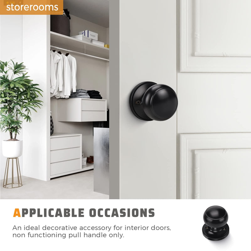 KNOBWELL 4 Pack Black Dummy Door Knob, Single Sided Handle for Closets, French Double Doors, and Pantry, Matte Black One Side Non-Turning Interior Push/Pull Door Knob