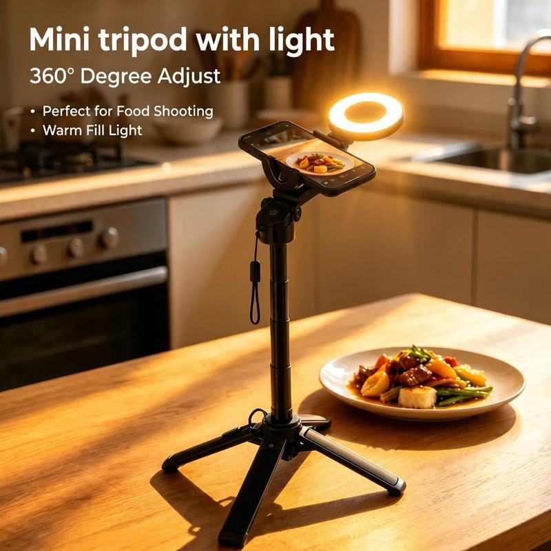 6-in-1 Magnetic Mini 20.5'' Selfie Stick for iPhone with LED Light. Can Converts into Mini Tripod/Phone Camera Grip/Handheld Stabilizer/Phone Stand. Selfie Stick with Rechargable Remote