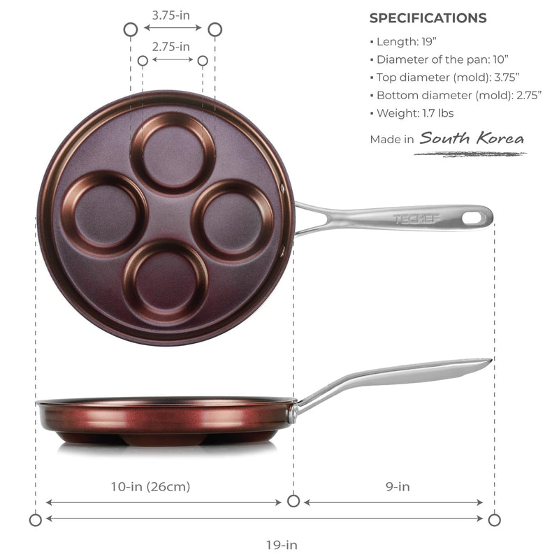 TECHEF - Egg Pan Nonstick, Aluminium Plett Pan, 4 Egg Frying Pan for Perfect Breakfast Eggs, Pancakes, Hamburgers & More, Non Toxic PFOA-Free, Easy to Clean, Made in Korea (No Induction) Purple