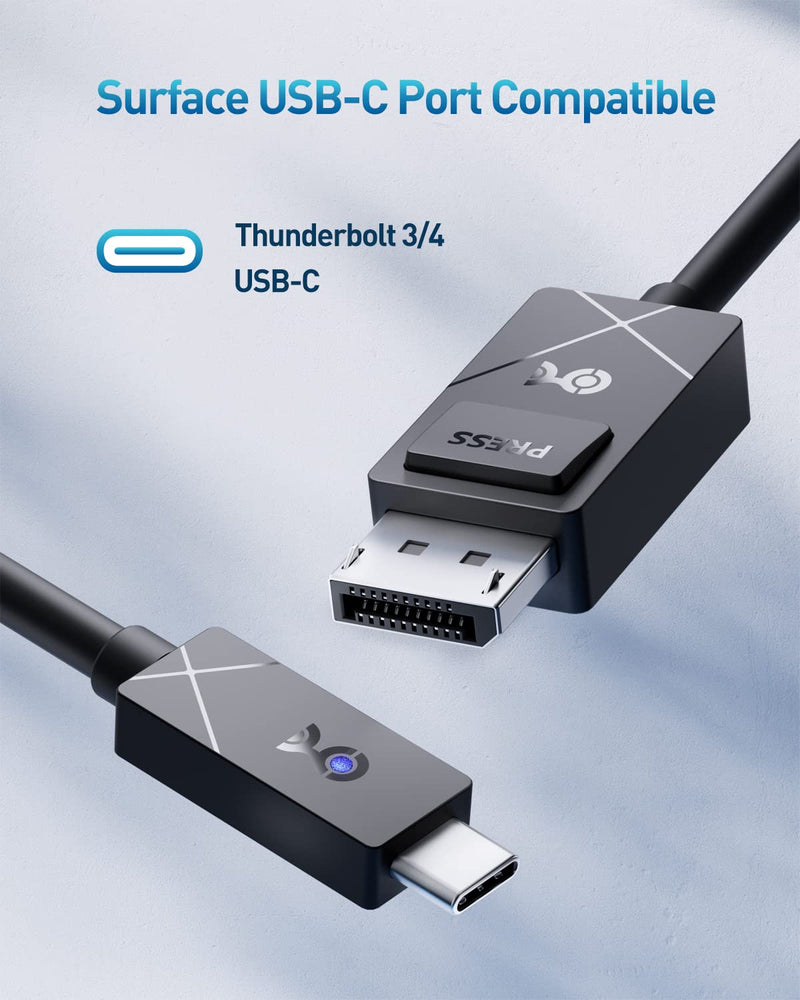 Cable Matters [Designed for Microsoft Surface] 32.4Gbps USB-C to DisplayPort 1.4 Cable 6 Feet / 1.8 Meters Supports 4K 144Hz and 8K 60Hz HDR - USB4, Thunderbolt 3 and Thunderbolt 4 Port Compatible