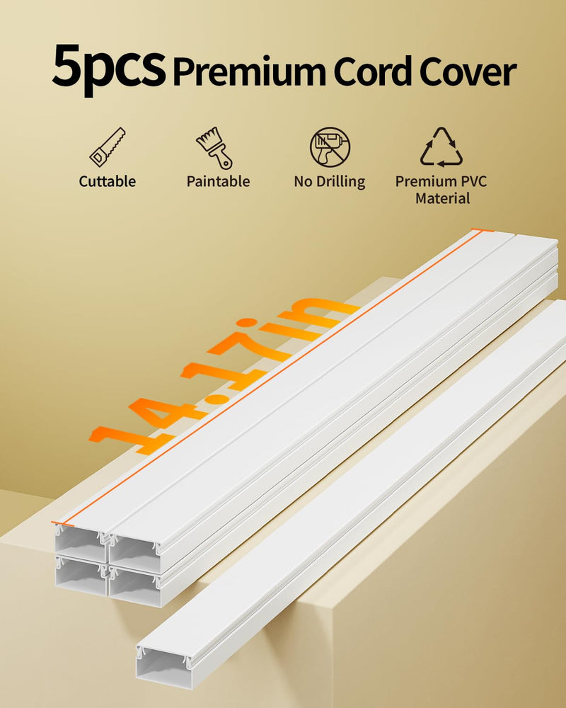 Yecaye 70.8in Cord Hider for 2-3 Wires on Wall, W0.94in H0.55in, White | TV Cord Covers, Medium TV Cable Hider, Paintable Cable Raceway 70.8in L*0.94in W*0.55in H