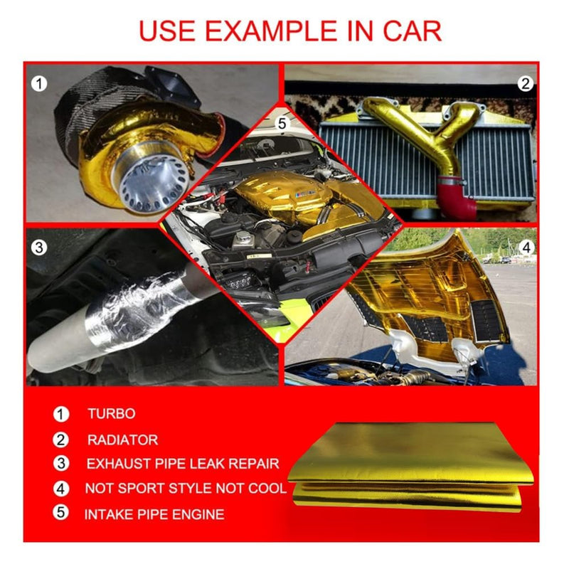 12'' X 48'' Gold Adhesive Heat Shield ReflectiveTape Wrap Roll Compatible Thermal Barrier Adhesive Backed Heat Sleeve Up To 2000 Degrees Fahrenheit with Car Intake Pipe, Engine Bay etc. 12'' X 48''