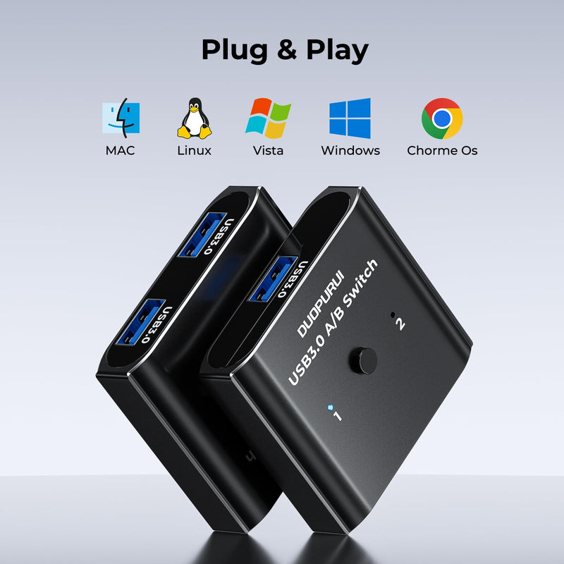 USB 3.0 Switch 2 in 1 Out / 1 in 2 Out Bi-Directional,USB Switcher 2 Computers Share Printer Keyboard Mouse Scanner,Printer Splitter for 2 Computers with 2 USB3.0 Cables (USB3.0)