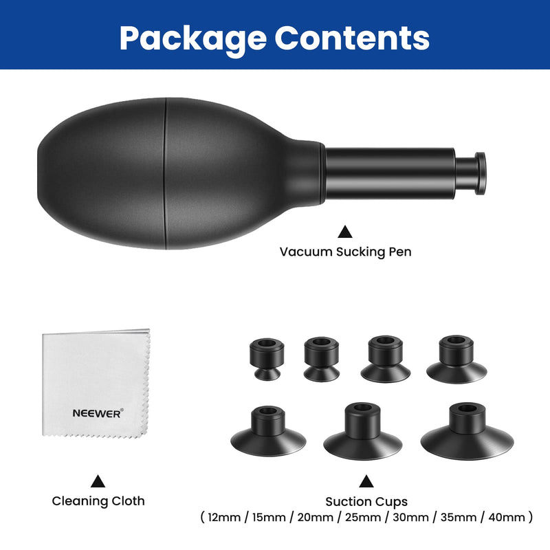 NEEWER 8-in-1 Lens Sucker Kit, IC Pick Up Vacuum Suction Pen with 7 Interchangeable Suction Cups Lens Repair Tool for Repair and Cleaning, Watches, and Electronic Components