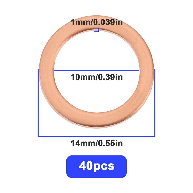 40Pcs Automobile Brake Line Copper Washer M10 Washer 14x10x1mm Compatible with HEL Bike