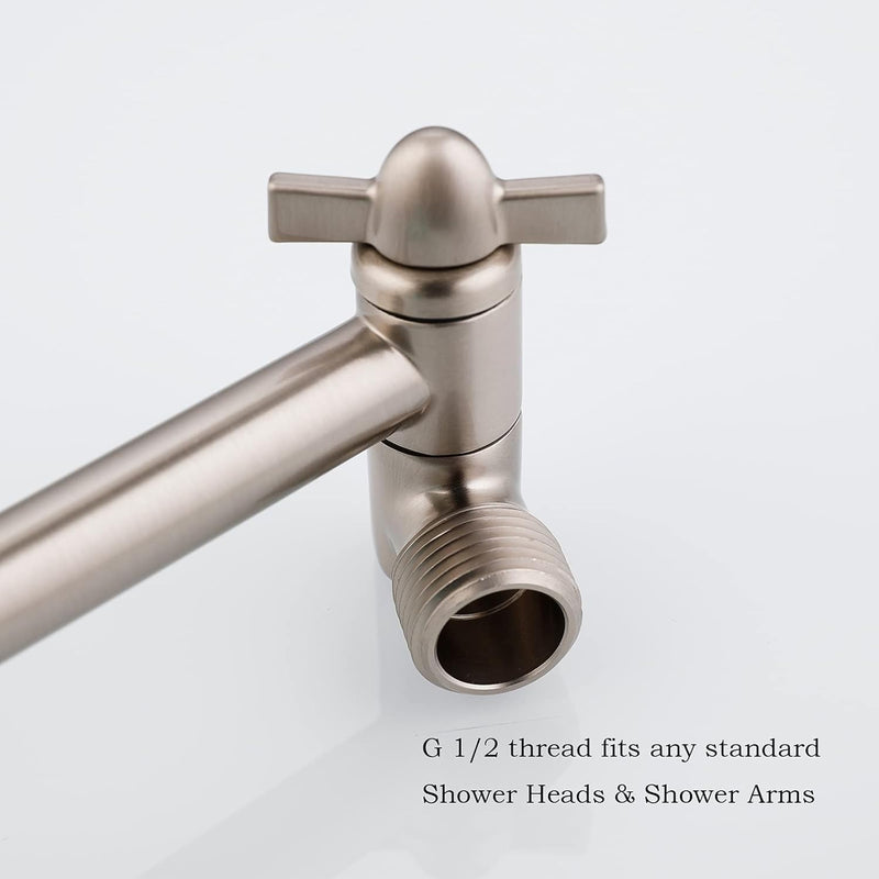 Shower Head Extension Arm - 11" Solid Brass Shower Arm Extension with Universal Connection to Showerheads - Easily Adjustable Shower Arm for Rain Showerheads (Elegant Brushed Nickel)