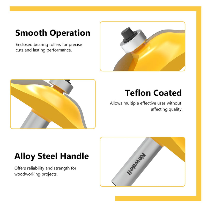 Newdeli 3Pcs Raised Panel Router Bits 1/2" Shank Cabinet Door Router Bit Set (Tenon Cutter Diameter: 1-5/8") Ogee Rail and Stile Router Bits Tongue and Groove Router Bit Set Woodworking Tools Raised Panel Cabinet Door Router Bits 1/2" Shank