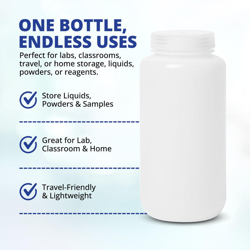 United Scientific HDPE Sample Bottles with Lids, 250ml, Wide Mouth, 12-Pack | 8 oz Wide Mouth Reagent Container, BPA-Free Materials, Leakproof, RoHS Compliant, Temperature Resistant Storage, Travel Size 8 oz (Pack of 12)
