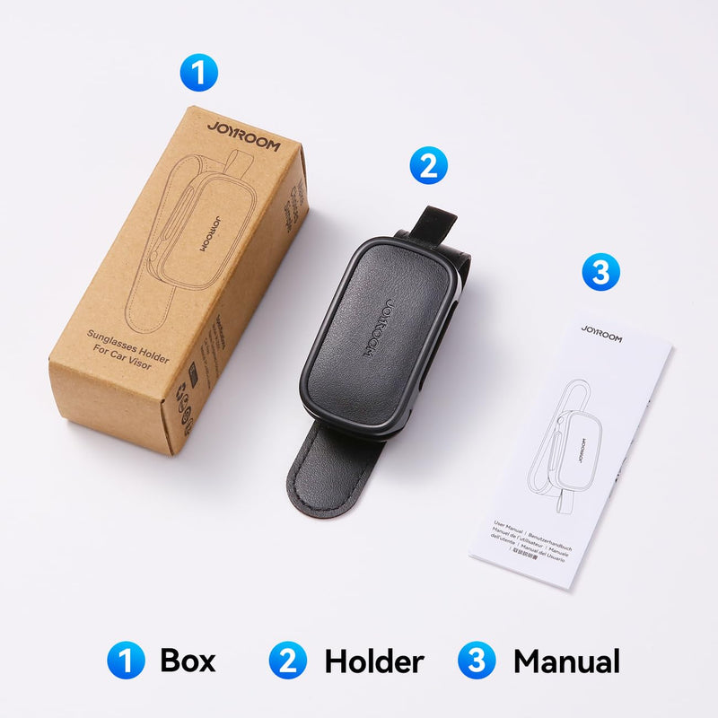 JOYROOM Sunglasses Holder for Car Visor, 2025 Upgrade Magnetic Glasses Car Holder, Universal Fits Leather Eyeglasses Clip Compatible with All Glasses, One-Handed Operation Black 1 Pack