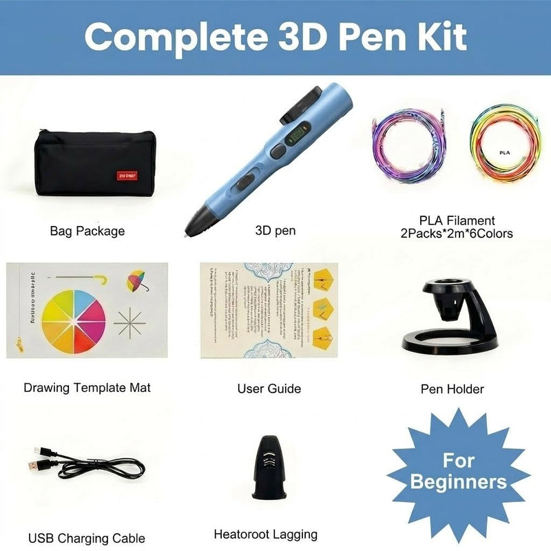 3D Printing Pen Kit, 3D Printer Pen with Adjustable Temperature,Stepless Speed, PLA/ABS Compatible 3D Drawing LCD Display, for Creative Art, DIY Projects,Blue