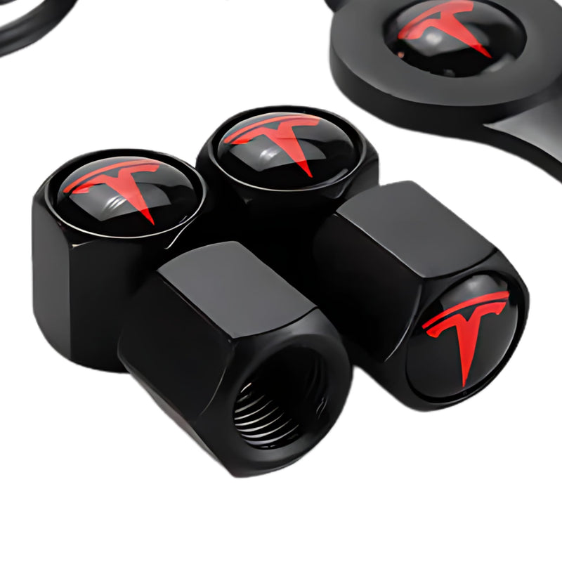 TACTILIAN Red Tire Valve Stem Caps for Tesla Model 3, S, X, Y | Leakproof Aluminum Tire Valve Caps with Rubber O-Rings Compatible with Tesla Car Accessories | Tire Valve Stem Covers Tire Caps 4 Pack Tire Valve Stem Caps 4 Pack Tesla Red