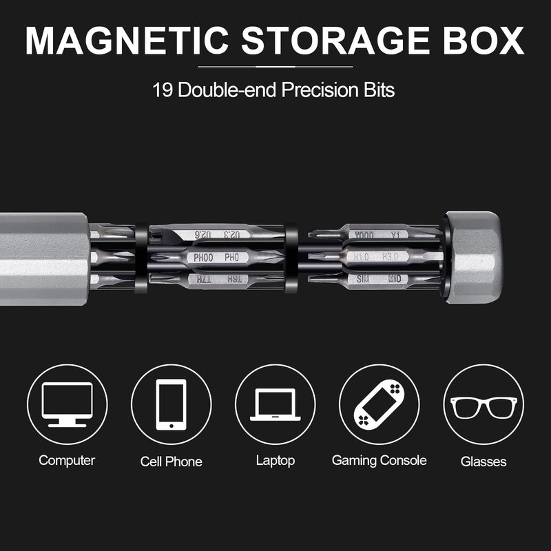 50-in-1 Precision Screwdriver Set, Magnetic Mini Repair Tool Kit with Pen Screwdriver, 38 S2 Steel Bits, Tool Tray, and 10 Finger Grips - For Eyeglasses, Watches, Laptops, Phones,Electronics