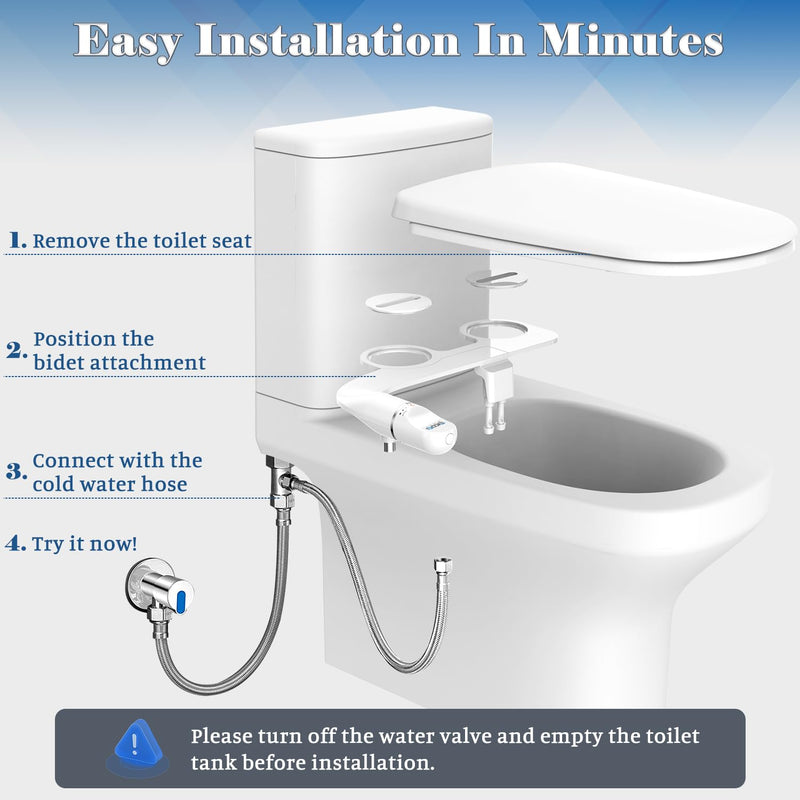 Ultra-Slim Bidet Attachment for Toilet Dual Nozzles Feminine & Rear Wash Bidet Toilet Seat Attachment Non Electric Self Cleaning Fresh Cold Water Toilet Bidets Spray Jet Easy Install (Silver) Silver