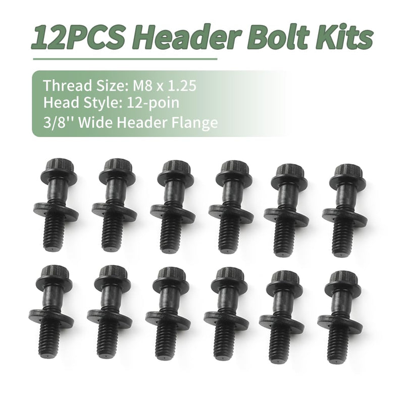 Chromoly Header Bolt Kits for Chevrolet Gen III/LS Series with 4.8, 5.3,5.7 6.0, 6.2,7.0 litres, 3/8" Wide Replace # 134-1202 12PCS