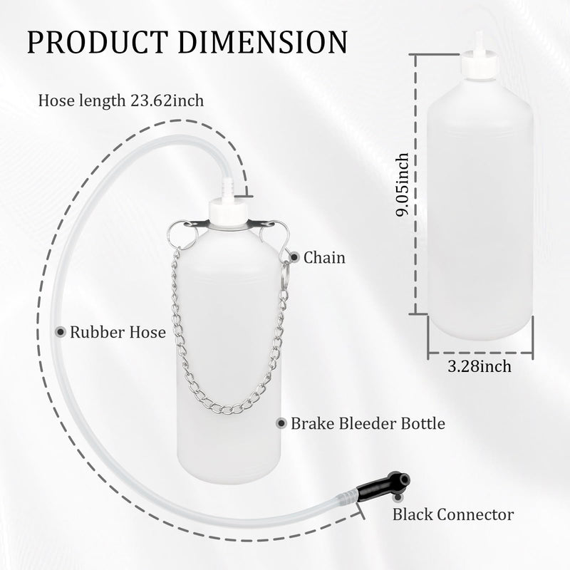 Brake Bleeder Kit with 23" Brake Bleeder Hose & 1L Brake Bleeder Bottle,Hanging Brake Fluid Bleeder Kit with Steel Chain for Maintenance Brake Systems,One Man Brake Bleeding Kit