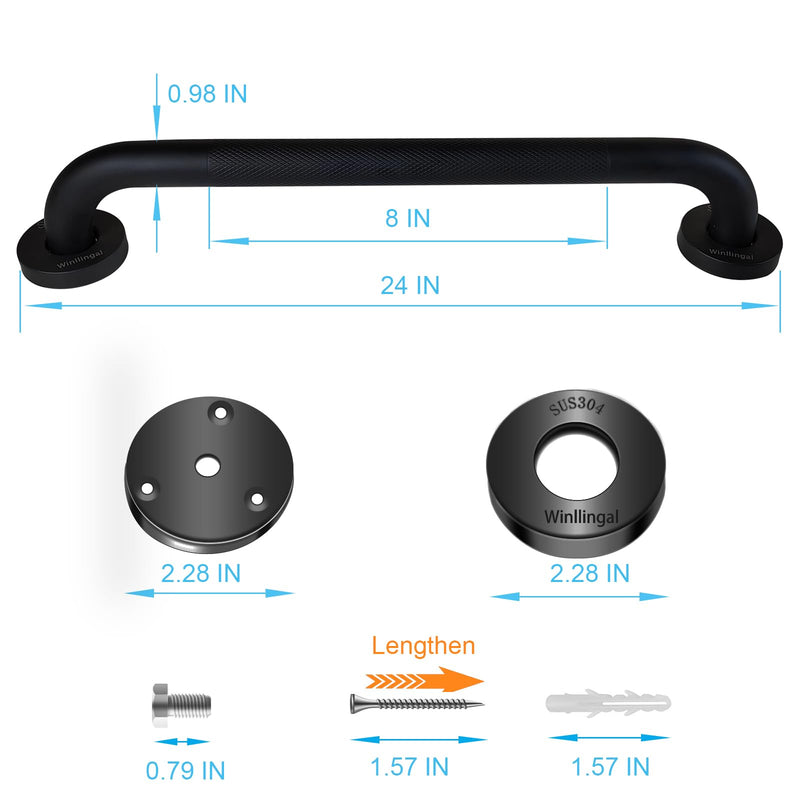 Grab Bars for Bathtubs and Showers 2 Pack 24 Inch- Safety Bathroom Handicap Grab Bar for Seniors - Anti-Slip Grab Bars for Shower- Shower Handles for Elderly(Black) Black