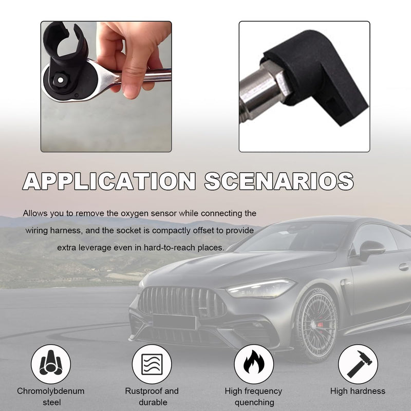 Oxygen Sensor Socket, 3/8-Inch Drive by 7/8-Inch 22mm Oxygen Sensor Socket O2 Sensor Remover, Offset 6-Point Oxygen Sensor Socket Wrench for Most Cars, Car Accessories