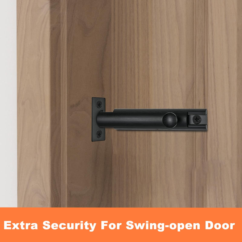 2 Pack Solid Brass Surface Bolt 3 Inch, Heavy Duty Concealed Slide Surface Door Bolt, Black Black-2 Pack
