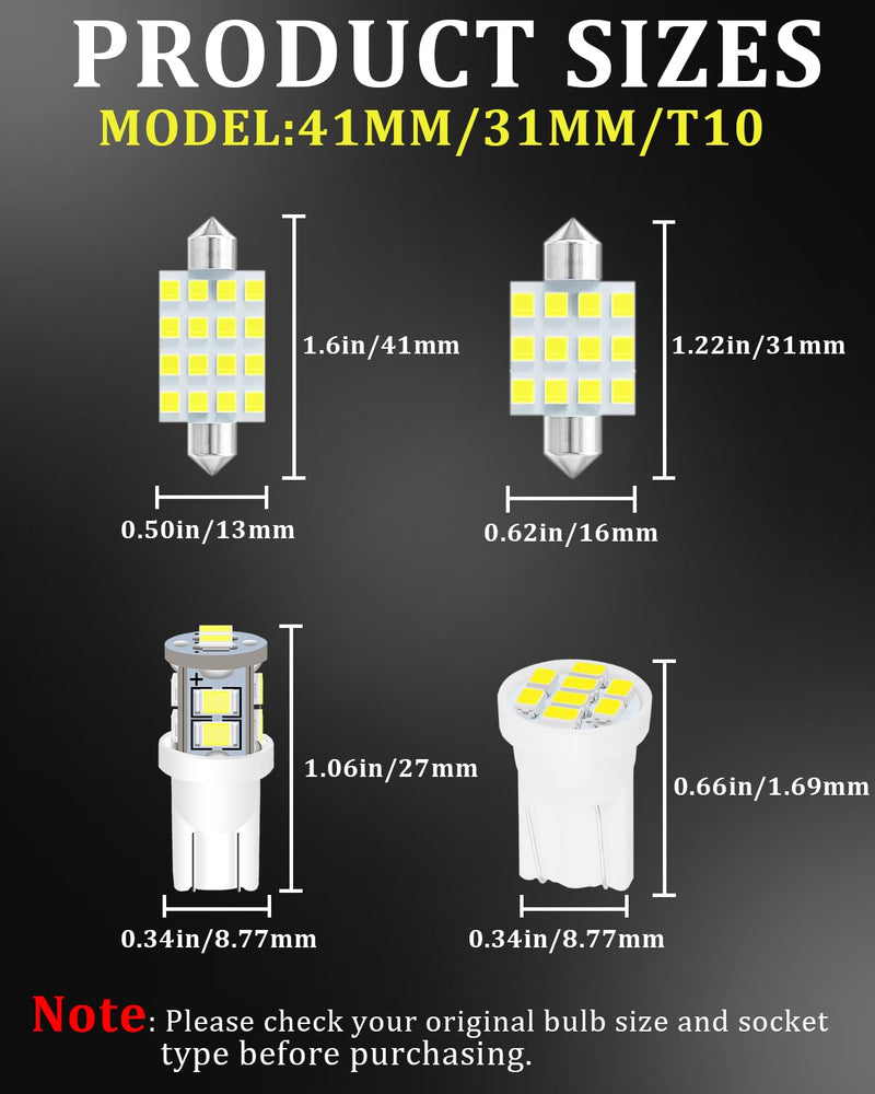 24 Pieces Car interior led lights Dome Light Kit Set, Super Bright White T10 194 578 41mm DE3175 31mm LED Bulb Replacement for Car Indoor Map License Plate Door Side Marker Trunk Light